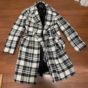A-line Fit and Flare plaid trench coat